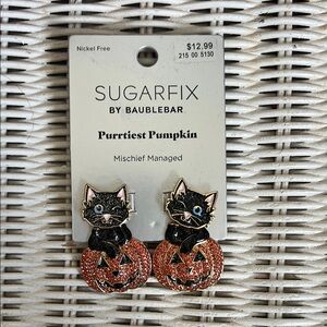 Halloween Black and Orange Cat Earrings